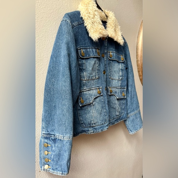 VINTAGE KC COLLECTIONS REMOVABLE FAUX FUR COLLAR DENIM JACKET WOMENS SIZE M - Picture 3 of 10